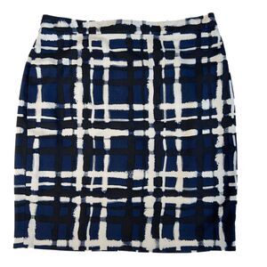 Banana Republic Black Blue White Plaid Pencil Straight Lined Skirt Womens Size 8